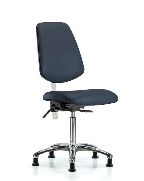 Blue Ridge Ergonomics NCR-VMBCH-MB-CR-T1-A0-NF-RG-8582 Class 100 Vinyl Clean Room Chair - Medium Bench Height with Medium Back, Seat Tilt, & Stationary Glides in Imperial Blue Trailblazer™ Vinyl