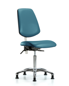 Blue Ridge Ergonomics NCR-VMBCH-MB-CR-T1-A0-NF-RG-8801 Class 100 Vinyl Clean Room Chair - Medium Bench Height with Medium Back, Seat Tilt, & Stationary Glides in Marine Blue Supernova™ Vinyl