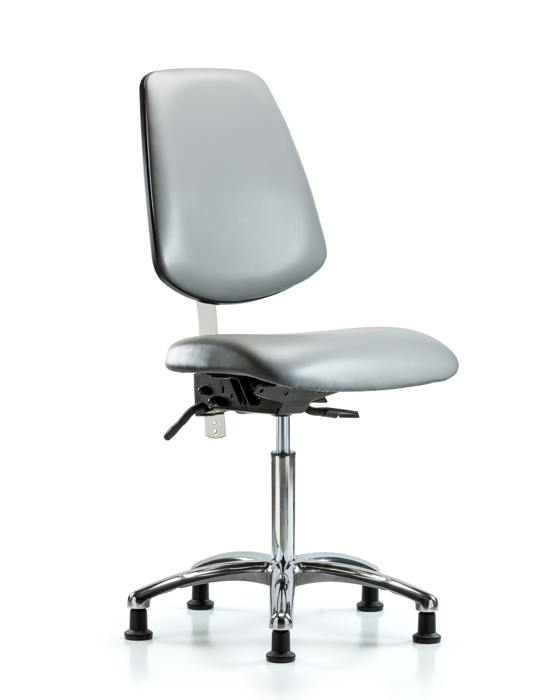 Blue Ridge Ergonomics NCR-VMBCH-MB-CR-T1-A0-NF-RG-8840 Class 100 Vinyl Clean Room Chair - Medium Bench Height with Medium Back, Seat Tilt, & Stationary Glides in Sterling Supernova™ Vinyl
