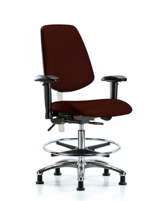 Blue Ridge Ergonomics NCR-VMBCH-MB-CR-T1-A1-CF-RG-8569 CL100 Vinyl Clean Room Chair - Medium Bench Height with Medium Back, Seat Tilt, Adj Arms, Chrome Foot Ring, & Stationary Glides in Burgundy Trailblazer™ Vinyl