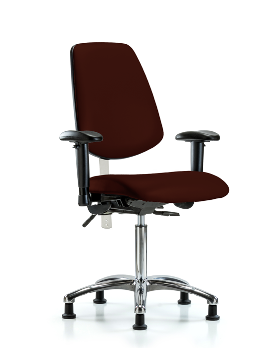 Blue Ridge Ergonomics NCR-VMBCH-MB-CR-T1-A1-NF-RG-8569 Class 100 Vinyl Clean Room Chair - Medium Bench Height with Medium Back, Seat Tilt, Adjustable Arms, & Stationary Glides in Burgundy Trailblazer™ Vinyl