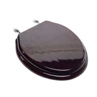Jones Stephens C2B1E16CH Mahogany Designer Wood Toilet Seat with Piano Finish, Closed Front with Cover, Chrome Hinges, Elongated