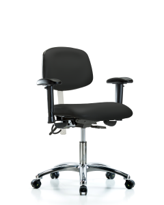 Blue Ridge Ergonomics NECR-DHCH-CR-T0-A1-EC-ESDBLK Class 100 Vinyl Clean Room/ESD Chair - Desk Height with Adjustable Arms & ESD Casters in Black ESD Vinyl