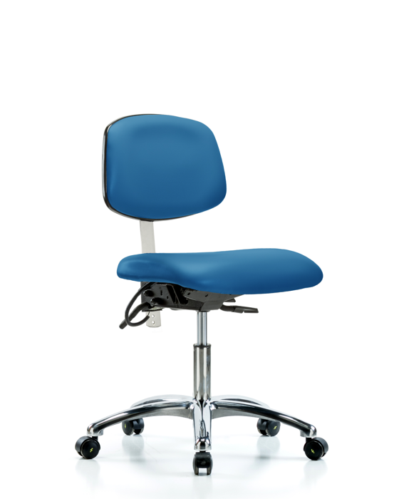 Blue Ridge Ergonomics NECR-DHCH-CR-T1-A0-EC-ESDBLU Class 100 Vinyl Clean Room/ESD Chair - Desk Height with Seat Tilt & ESD Casters in Blue ESD Vinyl
