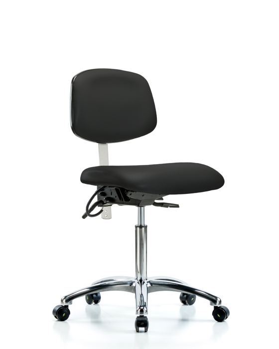 Blue Ridge Ergonomics NECR-MBCH-CR-T0-A0-NF-EC-ESDBLK Class 100 Vinyl Clean Room/ESD Chair - Medium Bench Height with ESD Casters in Black ESD Vinyl