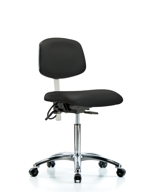 Blue Ridge Ergonomics NECR-MBCH-CR-T0-A0-NF-EC-ESDBLK Class 100 Vinyl Clean Room/ESD Chair - Medium Bench Height with ESD Casters in Black ESD Vinyl
