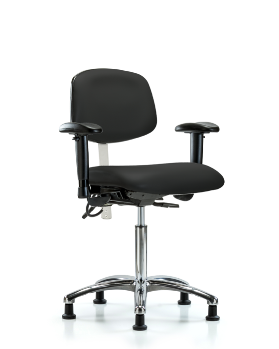 Blue Ridge Ergonomics NECR-MBCH-CR-T0-A1-NF-EG-ESDBLK Class 100 Vinyl Clean Room/ESD Chair - Medium Bench Height with Adjustable Arms & ESD Stationary Glides in Black ESD Vinyl