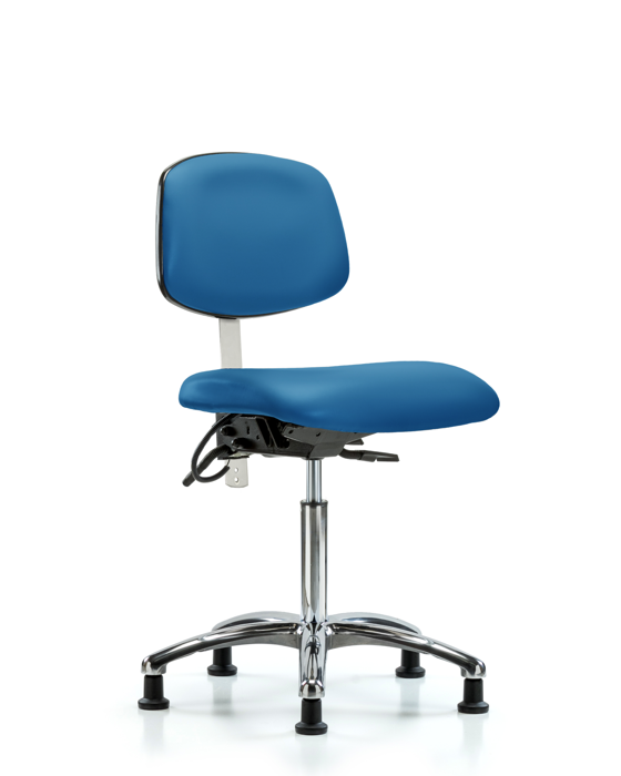 Blue Ridge Ergonomics NECR-MBCH-CR-T1-A0-NF-EG-ESDBLU Class 100 Vinyl Clean Room/ESD Chair - Medium Bench Height with Seat Tilt & ESD Stationary Glides in Blue ESD Vinyl