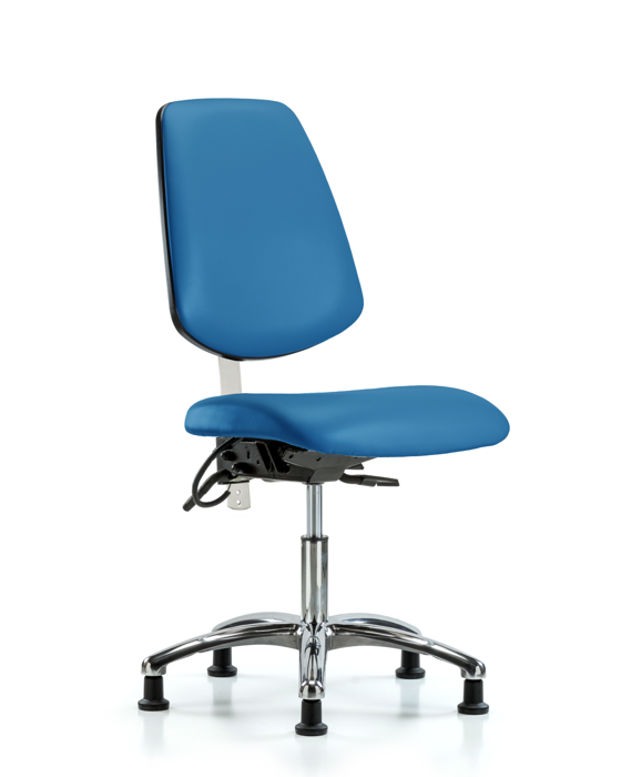 Blue Ridge Ergonomics NECR-VDHCH-MB-CR-T0-A0-EG-ESDBLU Class 100 Vinyl Clean Room/ESD Chair - Desk Height with Medium Back & ESD Stationary Glides in Blue ESD Vinyl