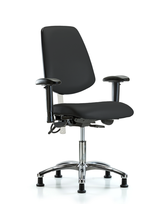 Blue Ridge Ergonomics NECR-VDHCH-MB-CR-T0-A1-EG-ESDBLK Class 100 Vinyl Clean Room/ESD Chair - Desk Height with Medium Back, Adjustable Arms, & ESD Stationary Glides in Black ESD Vinyl