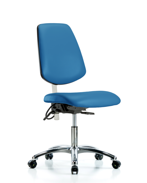Blue Ridge Ergonomics NECR-VDHCH-MB-CR-T1-A0-EC-ESDBLU Class 100 Vinyl Clean Room/ESD Chair - Desk Height with Medium Back, Seat Tilt, & ESD Casters in Blue ESD Vinyl