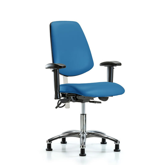 Blue Ridge Ergonomics NECR-VDHCH-MB-CR-T1-A1-EG-ESDBLU Class 100 Vinyl Clean Room/ESD Chair - Desk Height with Medium Back, Seat Tilt, Adjustable Arms, & ESD Stationary Glides in Blue ESD Vinyl