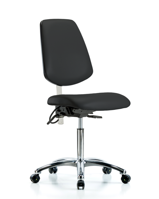 Blue Ridge Ergonomics NECR-VMBCH-MB-CR-T1-A0-NF-EC-ESDBLK Class 100 Vinyl Clean Room/ESD Chair - Medium Bench Height with Medium Back, Seat Tilt, & ESD Casters in Black ESD Vinyl