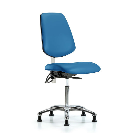 Blue Ridge Ergonomics NECR-VMBCH-MB-CR-T1-A0-NF-EG-ESDBLU Class 100 Vinyl Clean Room/ESD Chair - Medium Bench Height with Medium Back, Seat Tilt, & ESD Stationary Glides in Blue ESD Vinyl