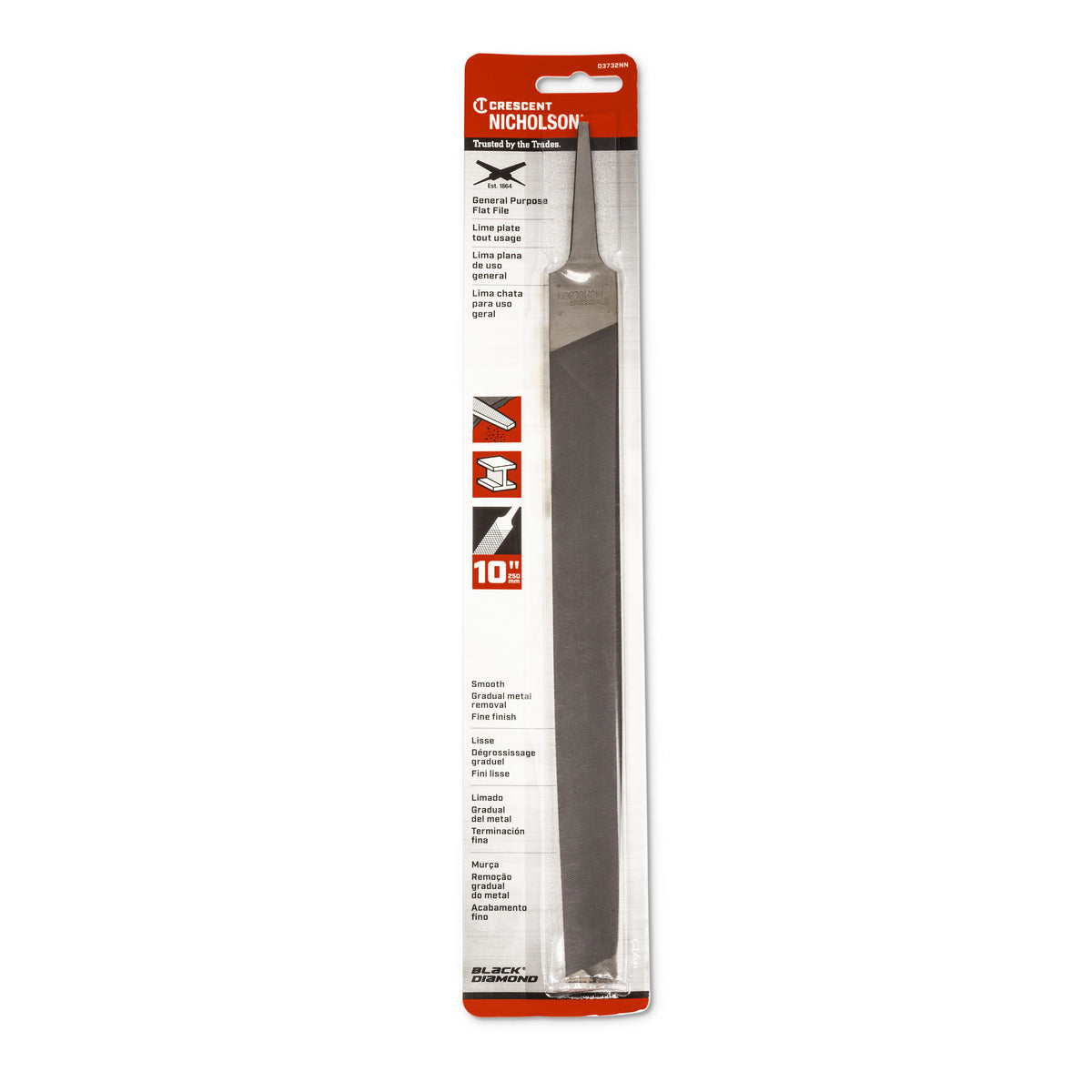 Nicholson 03732NN 10" Flat Double Cut Smooth File - Carded