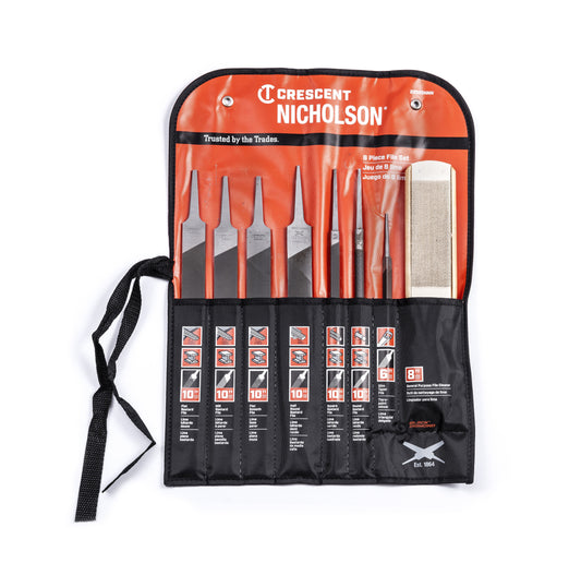Nicholson 22025NNN 8 Piece 7" & 10" Machinist's File Set with Cleaner Card
