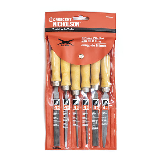 Nicholson 22062NNN 6 Piece 4" Assorted American Pattern File Set with Wooden Handles