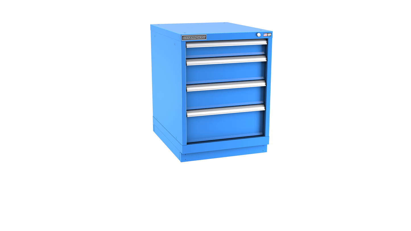 Champion Tool Storage NWS1200-0401-ILC-FTB-BB 4-Drawer Shallow Depth Modular Cabinet NWS0401 | 22-3/16"W x 29-7/8"H x 22-1/2"D, Bright Blue