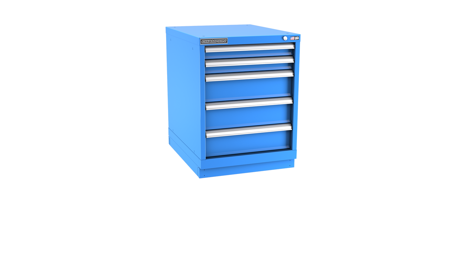 Champion Tool Storage NWS1200-0501-ILC-FTB-BB 5-Drawer Shallow Depth Modular Cabinet NWS0501 | 22-3/16"W x 29-7/8"H x 22-1/2"D, Bright Blue