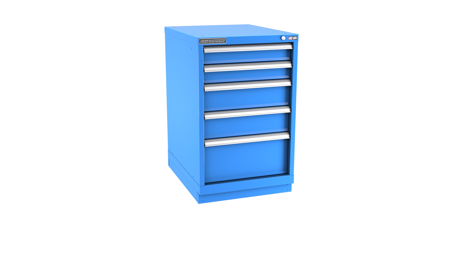 Champion Tool Storage NWS1500-0501-ILC-FTB-BB 5-Drawer Shallow Depth Modular Cabinet NWS0501 | 22-3/16"W x 35-7/8"H x 22-1/2"D, Bright Blue