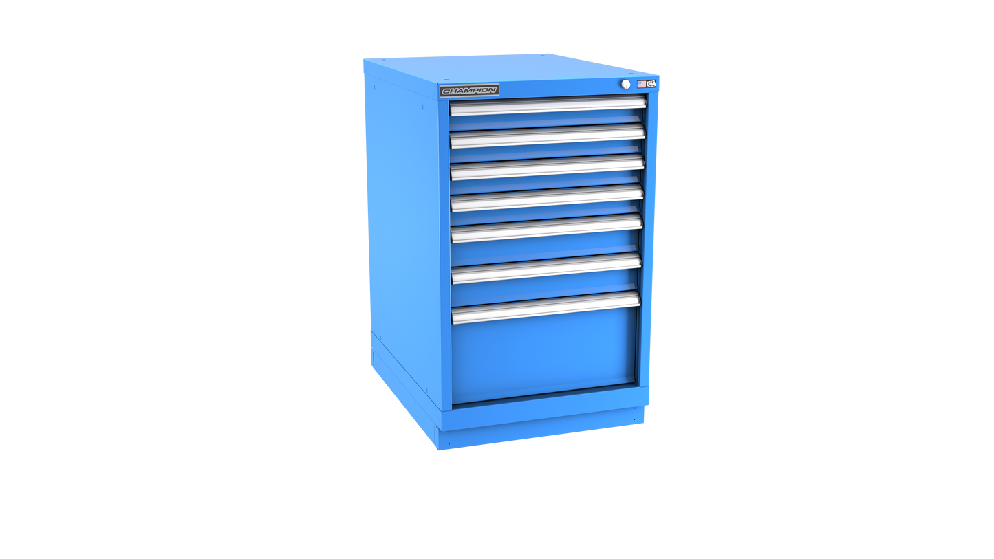 Champion Tool Storage NWS1500-0702-ILC-FTB-BB 7-Drawer Shallow Depth Modular Cabinet NWS0702 | 22-3/16"W x 35-7/8"H x 22-1/2"D, Bright Blue