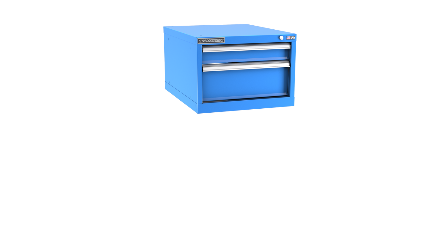Champion Tool Storage NWS600-0202-ILC-BB 2-Drawer Shallow Depth Modular Cabinet NWS0202 | 22-3/16"W x 15-3/4"H x 22-1/2"D, Bright Blue