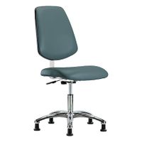 Blue Ridge Ergonomics VDHCH-MB-CR-T1-A0-RG-8546 Rutledge Vinyl Chair Chrome - Desk Height with Medium Back, Seat Tilt, & Stationary Glides in Colonial Blue Trailblazer™ Vinyl