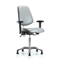 Blue Ridge Ergonomics NCR-PMBCH-CR-T1-A1-NF-RG-BLU Class 100 Polyurethane Clean Room Chair - Medium Bench Height with Seat Tilt, Adjustable Arms, & Stationary Glides in Blue Polyurethane