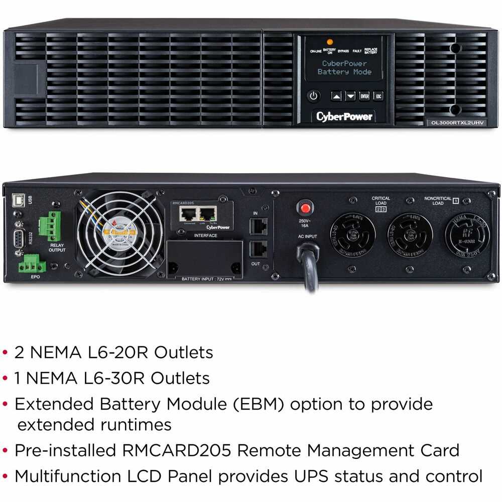 CyberPower OL3000RTXL2UHVN Smart App Online UPS Systems - 3000VA/2700W, 200 - 240 VAC, NEMA L6-20P, 2U, Rack / Tower, Sine Wave, 3 Outlets, LCD, PowerPanel® Business, $400000 CEG, 3YR Warranty