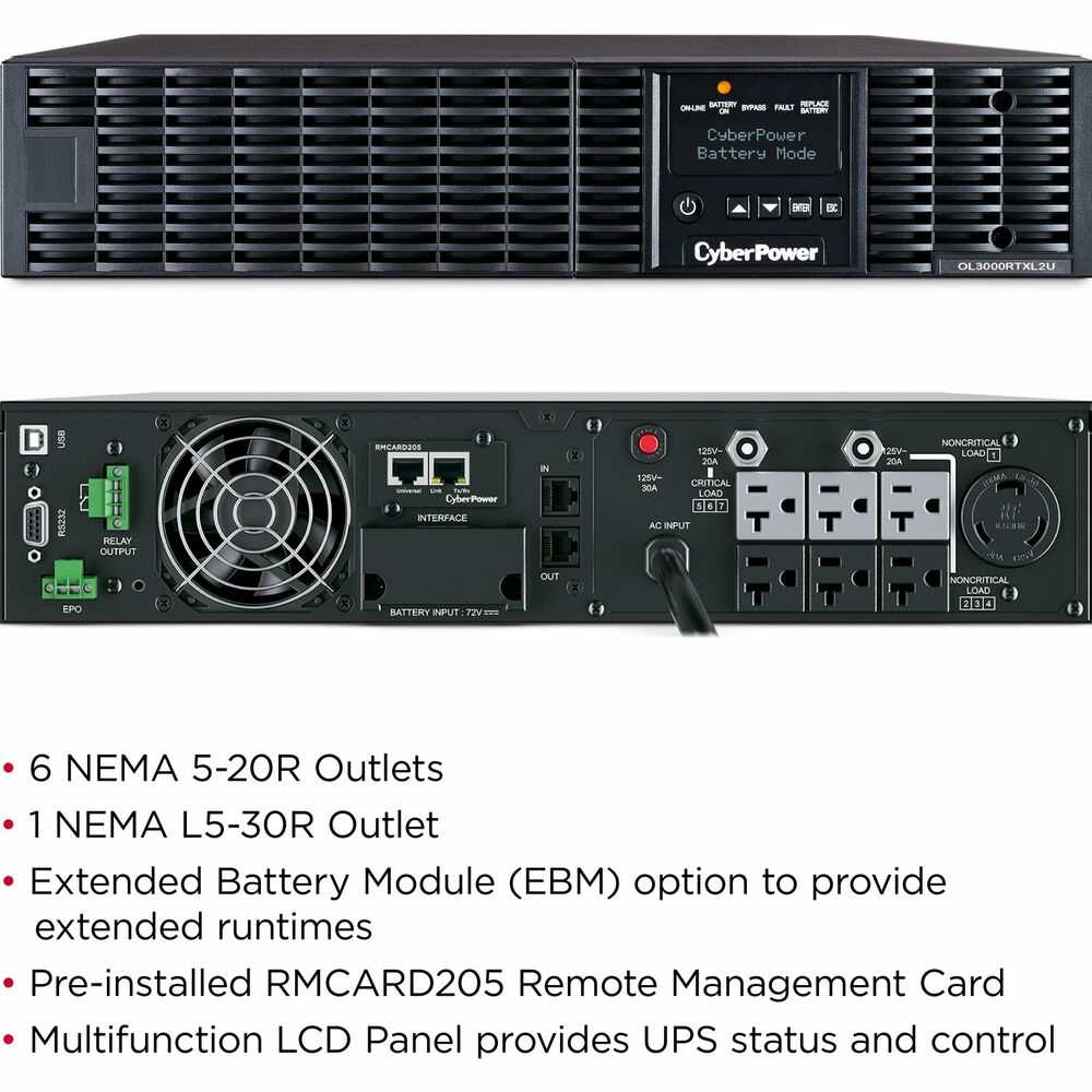 CyberPower OL3000RTXL2UN Smart App Online UPS Systems - 3000VA/2700W, 100 - 125 VAC, NEMA L5-30P, 2U, Rack / Tower, Sine Wave, 7 Outlets, LCD, PowerPanel® Business, $400000 CEG, 3YR Warranty