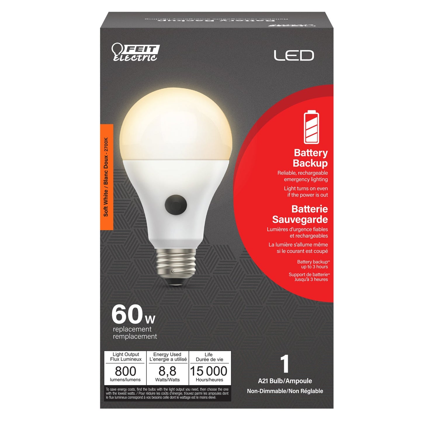 Feit Electric OM60/927CA/BATG2LEDI 60W Equivalent Soft White A19 Non-Dimmable Battery Backup LED Bulb