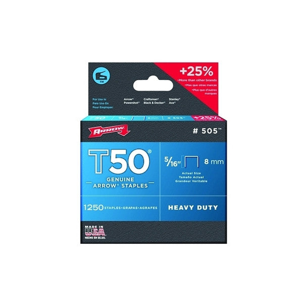 ARROW FASTENER 505 50516 T50 5/16" Staples1250/Pk .050 Wire