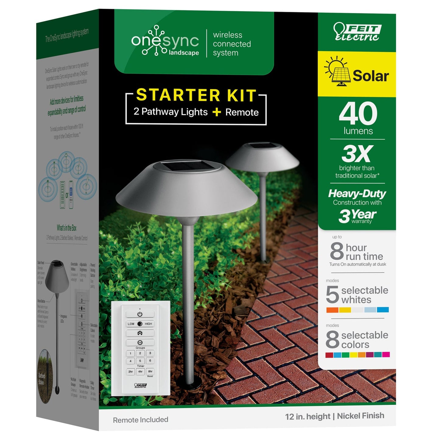 Feit Electric PATH/SYNC/SOL/NK/2 12 in. OneSync Landscape Nickel Solar Pathway Light Starter Kit