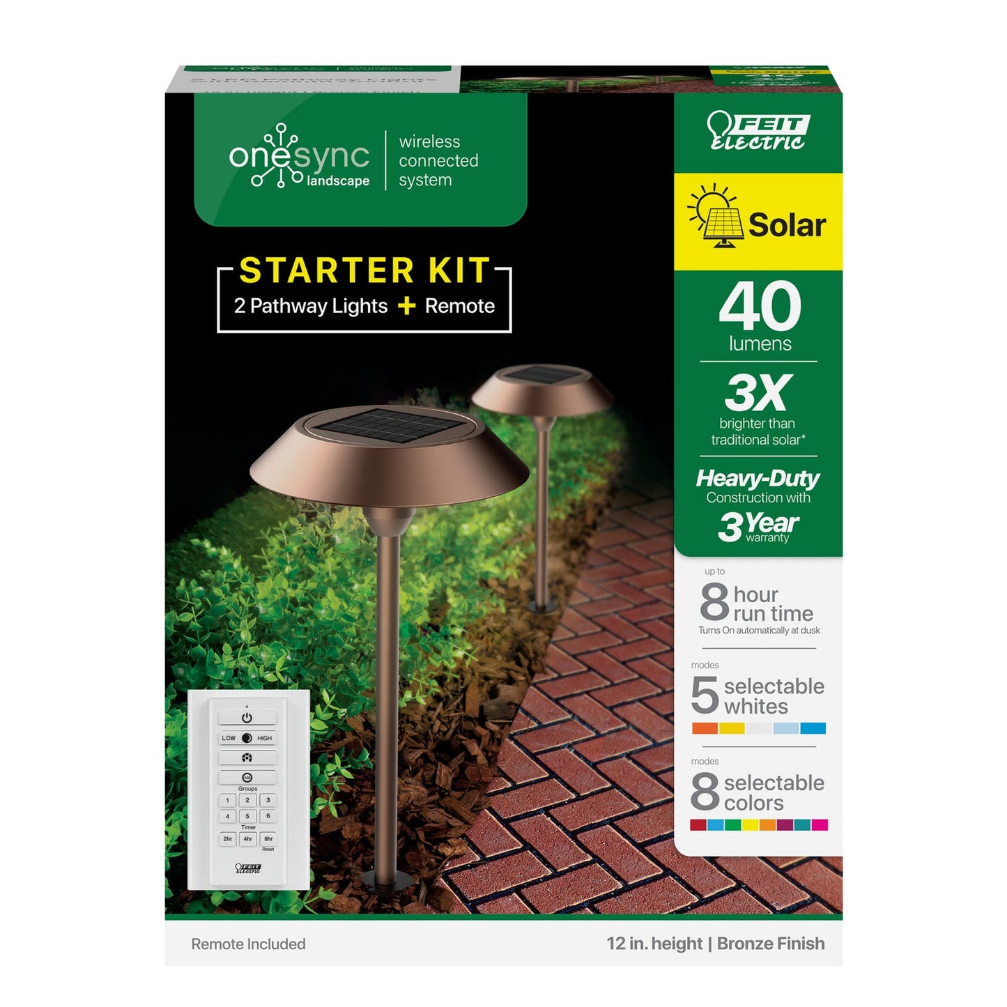 Feit Electric PATHSYNC/SOL/BZ/2/RP 12 in. OneSync Landscape Bronze Solar Pathway Light Starter Kit