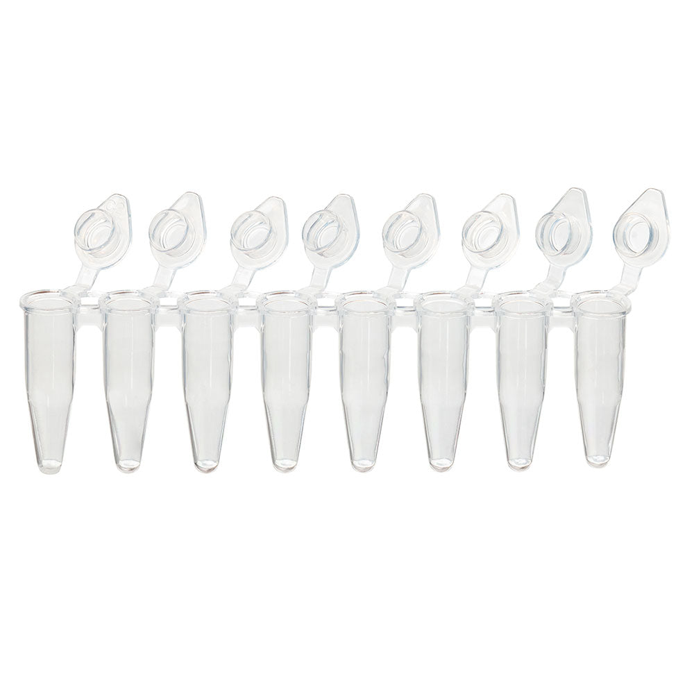 Globe Scientific PCR-DL-02F DiamondLink 0.2mL 8-Strip Tubes with Individually-Attached Flat Caps Clear