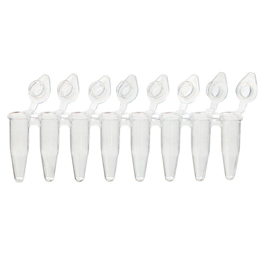 Globe Scientific PCR-DL-02F DiamondLink 0.2mL 8-Strip Tubes with Individually-Attached Flat Caps Clear