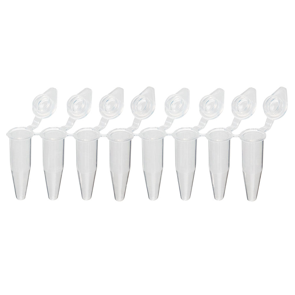 Globe Scientific PCR-QS-02D QuickSnap 0.2mL 8-Strip Tubes with Individually-Attached Dome Caps Clear
