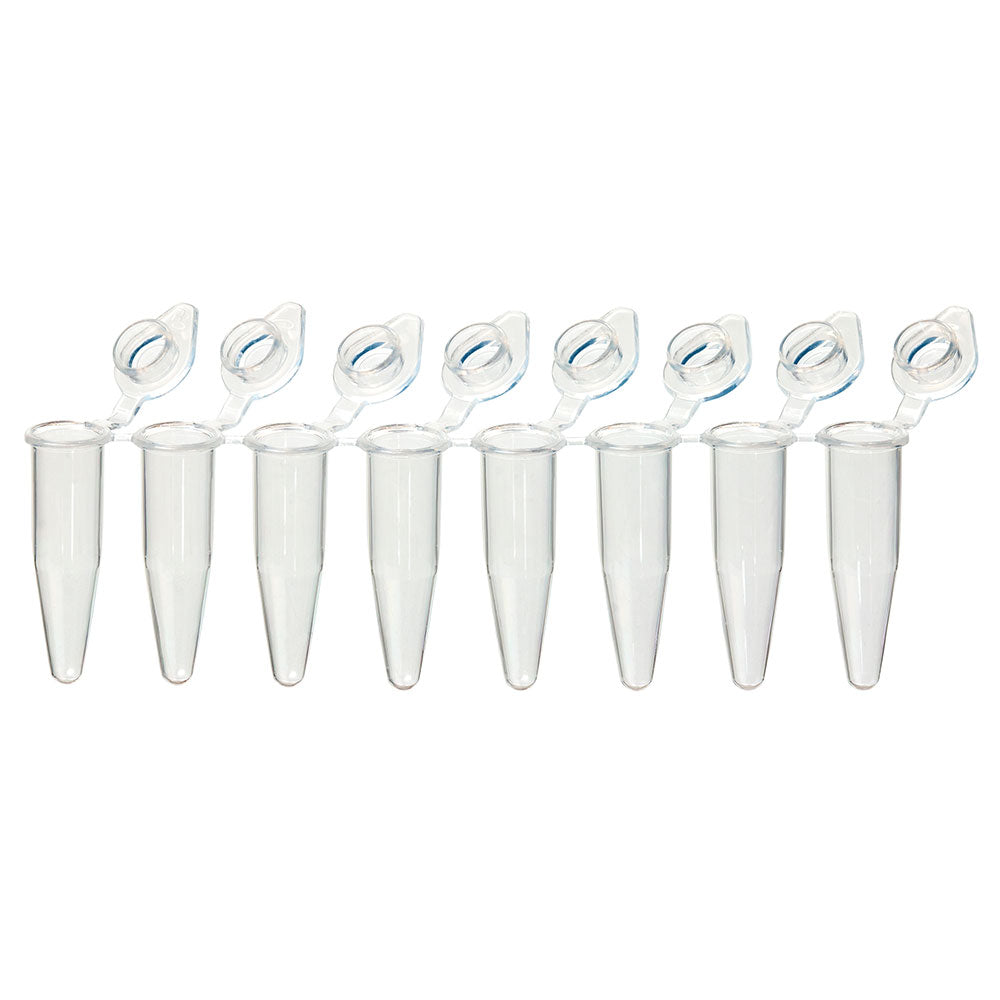 Globe Scientific PCR-QS-02F QuickSnap 0.2mL 8-Strip Tubes with Individually-Attached Flat Caps Clear