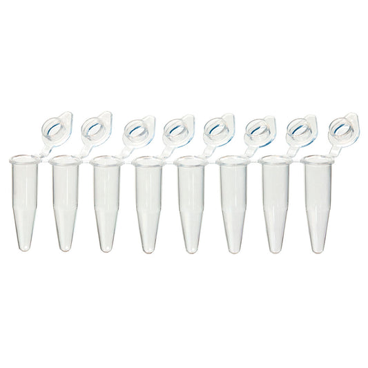 Globe Scientific PCR-QS-02F QuickSnap 0.2mL 8-Strip Tubes with Individually-Attached Flat Caps Clear