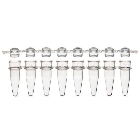 Globe Scientific PCR-STR-02D 0.2mL 8-Strip Tubes with Separate 8-Strip clear Dome caps Natural