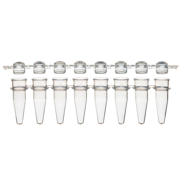 Globe Scientific PCR-DL-02FW DiamondLink 0.2mL 8-Strip Tubes with Individually-Attached Flat Caps White