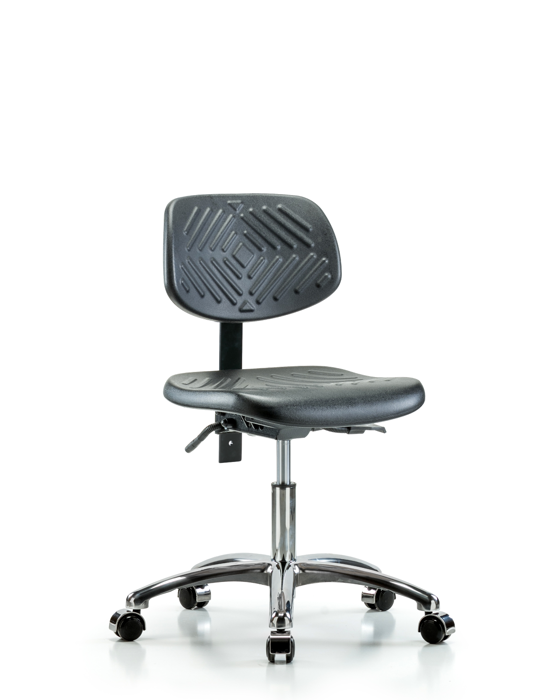 Blue Ridge Ergonomics PDHCH-CR-T0-A0-CC-BLK Polyurethane Chair Chrome - Desk Height with Casters in Black Polyurethane