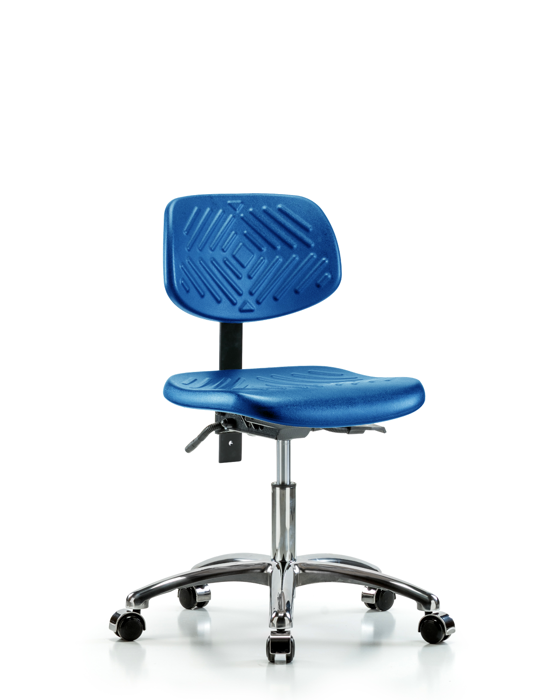 Blue Ridge Ergonomics PDHCH-CR-T0-A0-CC-BLU Polyurethane Chair Chrome - Desk Height with Casters in Blue Polyurethane