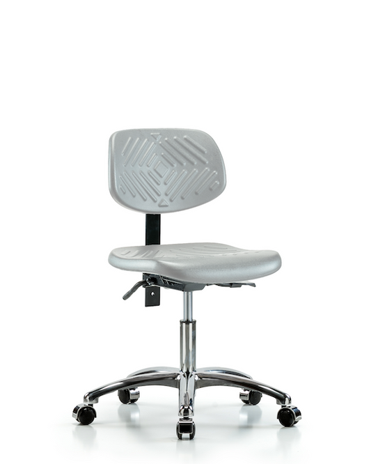 Blue Ridge Ergonomics PDHCH-CR-T0-A0-CC-GRY Polyurethane Chair Chrome - Desk Height with Casters in Gray Polyurethane