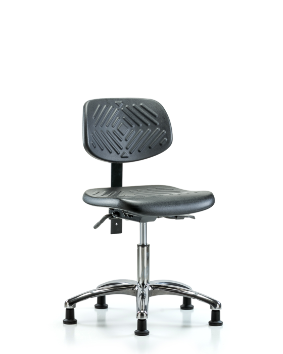 Blue Ridge Ergonomics PDHCH-CR-T0-A0-RG-BLK Polyurethane Chair Chrome - Desk Height with Stationary Glides in Black Polyurethane