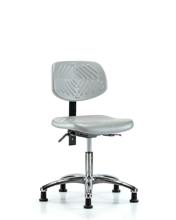 Blue Ridge Ergonomics PDHCH-CR-T0-A0-RG-GRY Polyurethane Chair Chrome - Desk Height with Stationary Glides in Gray Polyurethane