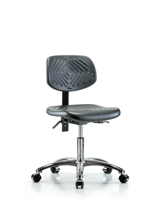 Blue Ridge Ergonomics PDHCH-CR-T1-A0-CC-BLK Polyurethane Chair Chrome - Desk Height with Seat Tilt & Casters in Black Polyurethane