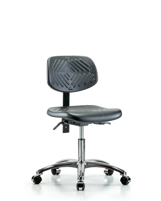 Blue Ridge Ergonomics PDHCH-CR-T1-A0-CC-BLK Polyurethane Chair Chrome - Desk Height with Seat Tilt & Casters in Black Polyurethane