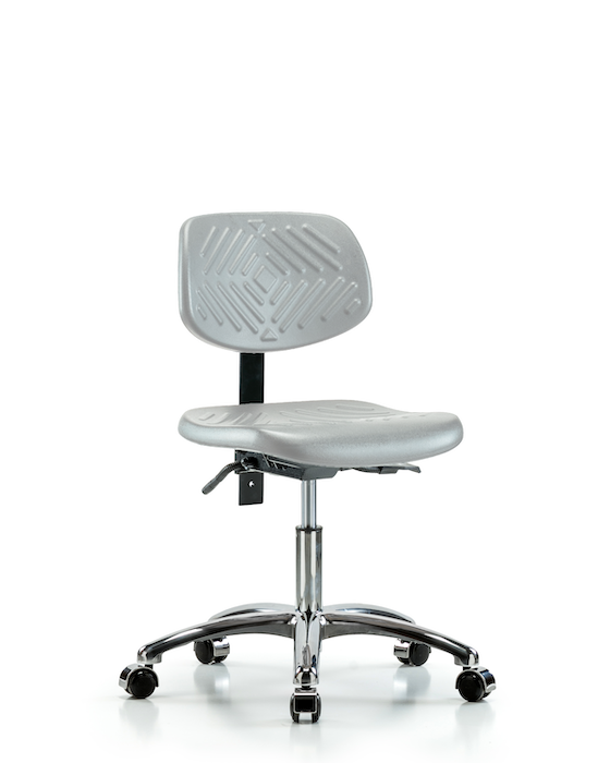 Blue Ridge Ergonomics PDHCH-CR-T1-A0-CC-GRY Polyurethane Chair Chrome - Desk Height with Seat Tilt & Casters in Gray Polyurethane