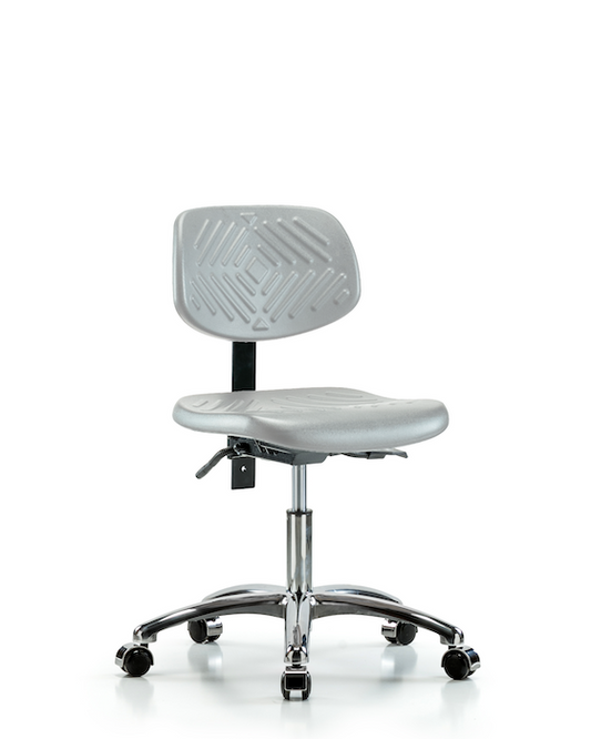Blue Ridge Ergonomics PDHCH-CR-T1-A0-CC-GRY Polyurethane Chair Chrome - Desk Height with Seat Tilt & Casters in Gray Polyurethane